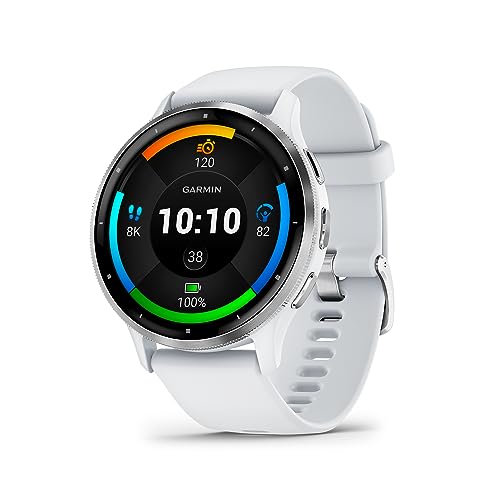 Garmin Venu 3 Silver Stainless Steel Bezel with 45mm Whitestone Case and Silicone Band