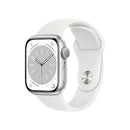 Apple Watch Series 8 [GPS 41mm] Smart Watch w/ Silver Aluminum Case with White Sport Band - S/M.
