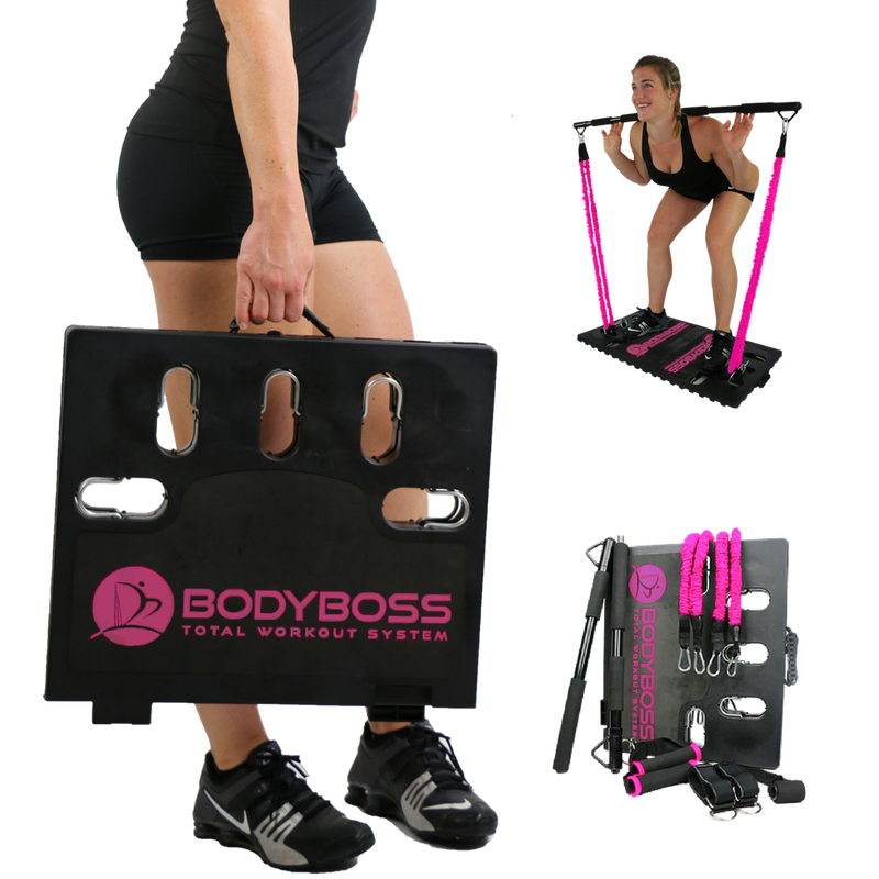 BodyBoss Home Gym 2.0 - Full Portable Gym Home Workout Package - PKG4-Pink
