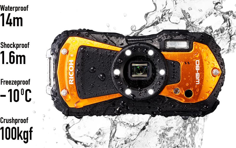 Ricoh WG-80 Orange Waterproof Digital Camera Shockproof Freezeproof Crushproof