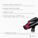 Panasonic nanoe Compact Hair Dryer for Healthy-Looking Hair, 1400W Portable Hair Dryer with Folding Handling and QuickDry Nozzle for Fast Drying - EH-NA27-K (Black/Pink)