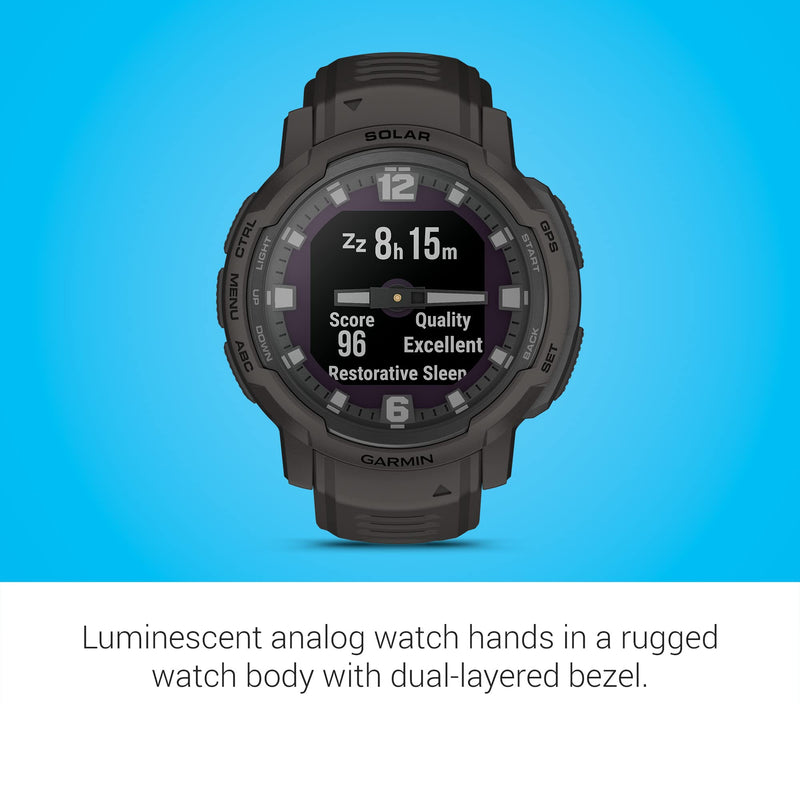 Garmin Instinct Crossover Solar, Rugged Hybrid Smartwatch with Solar, Analog Hands and Digital Display, Graphite