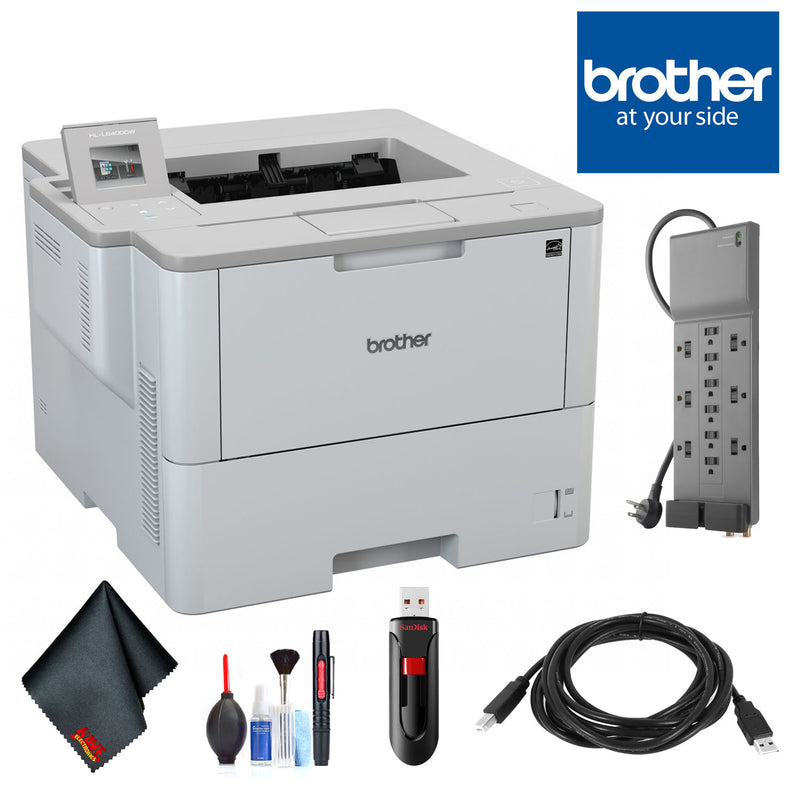 Brother Laser Printer for Mid-Sized Workgroups with Higher Print Volumes with Belking Surge Protector, SANDISK Cruzer 16 GB USB Stick, High Speed 10 ft USB Printer Cable
