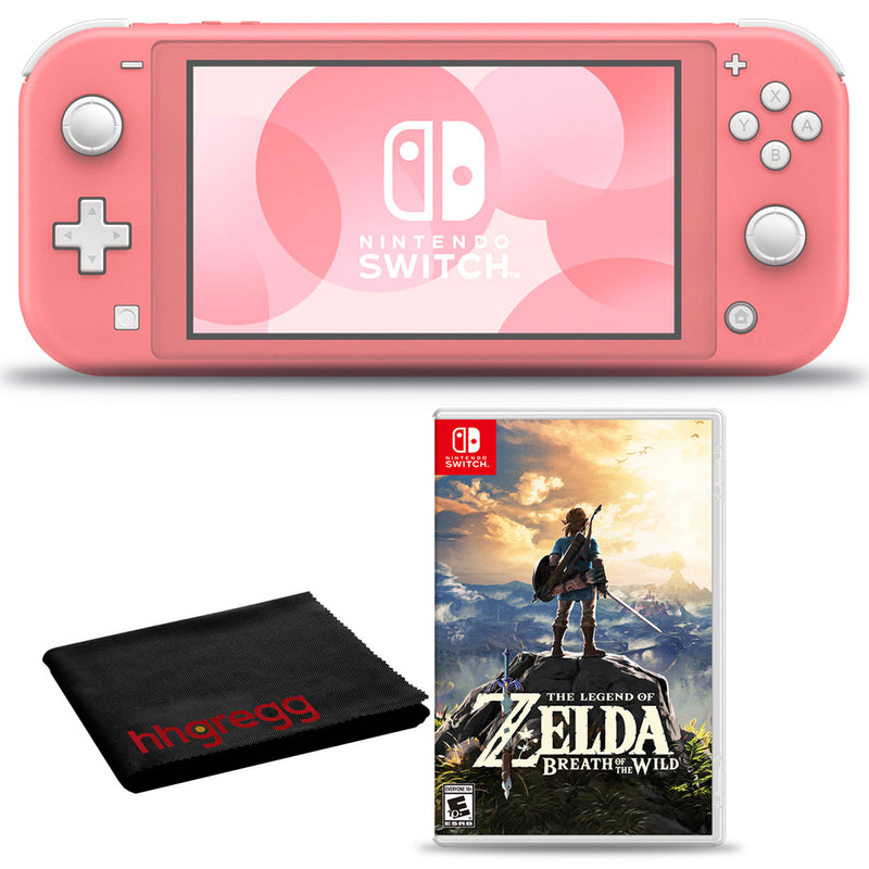 Nintendo Switch Lite (Coral) Bundle with Cleaning Cloth and The Legend of Zelda: Breath of the Wild