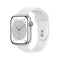 Apple Watch Series 8 [GPS + Cellular 45mm] Smart Watch w/ Silver Aluminum Case with White Sport Band - S/M.