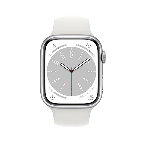 Apple Watch Series 8 [GPS 45mm] Smart Watch w/ Silver Aluminum Case with White Sport Band - M/L.