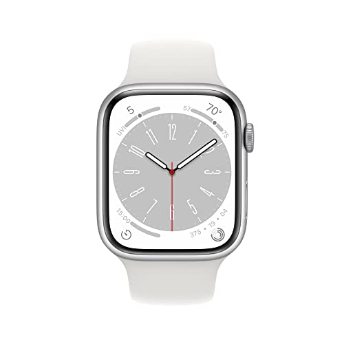 Apple Watch Series 8 [GPS + Cellular 45mm] Smart Watch w/ Silver Aluminum Case with White Sport Band - S/M.