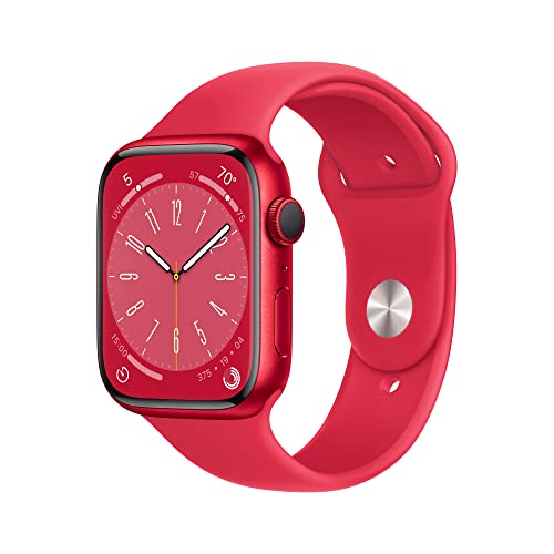 Apple Watch Series 8 [GPS 45mm] Smart Watch w/ (Product) RED Aluminum Case with (Product) RED Sport Band - M/L.