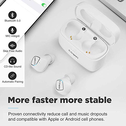 COWIN KY02 Wireless Earbuds Bluetooth Headphones with Microphone - White