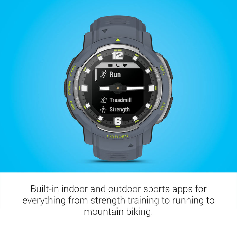 Garmin Instinct Crossover, Rugged Hybrid Smartwatch, Analog Hands and Digital Display, Blue Granite